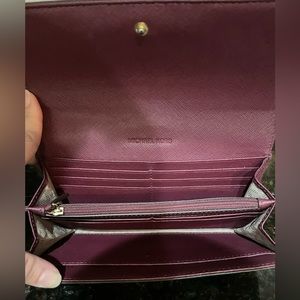 MICHAEL KORS Jet Set Travel Zip Around Continental Burgundy-Gold Saffiano Wallet